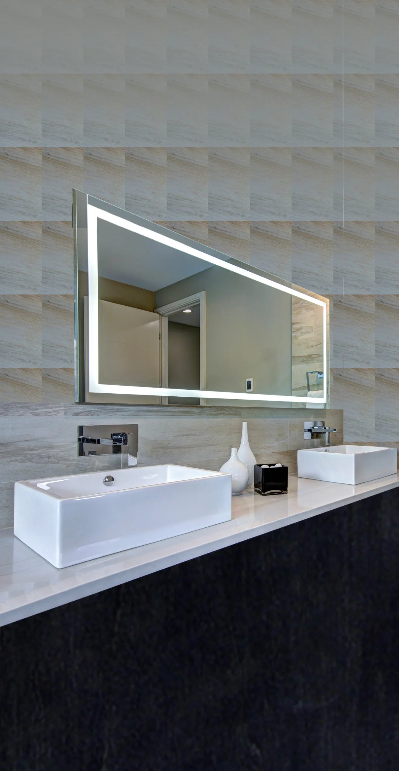 Modern Design Double LED Strip Rectangular Frameless Mirror with Anti-Fog Technology and High Lumens Deluxe Collection