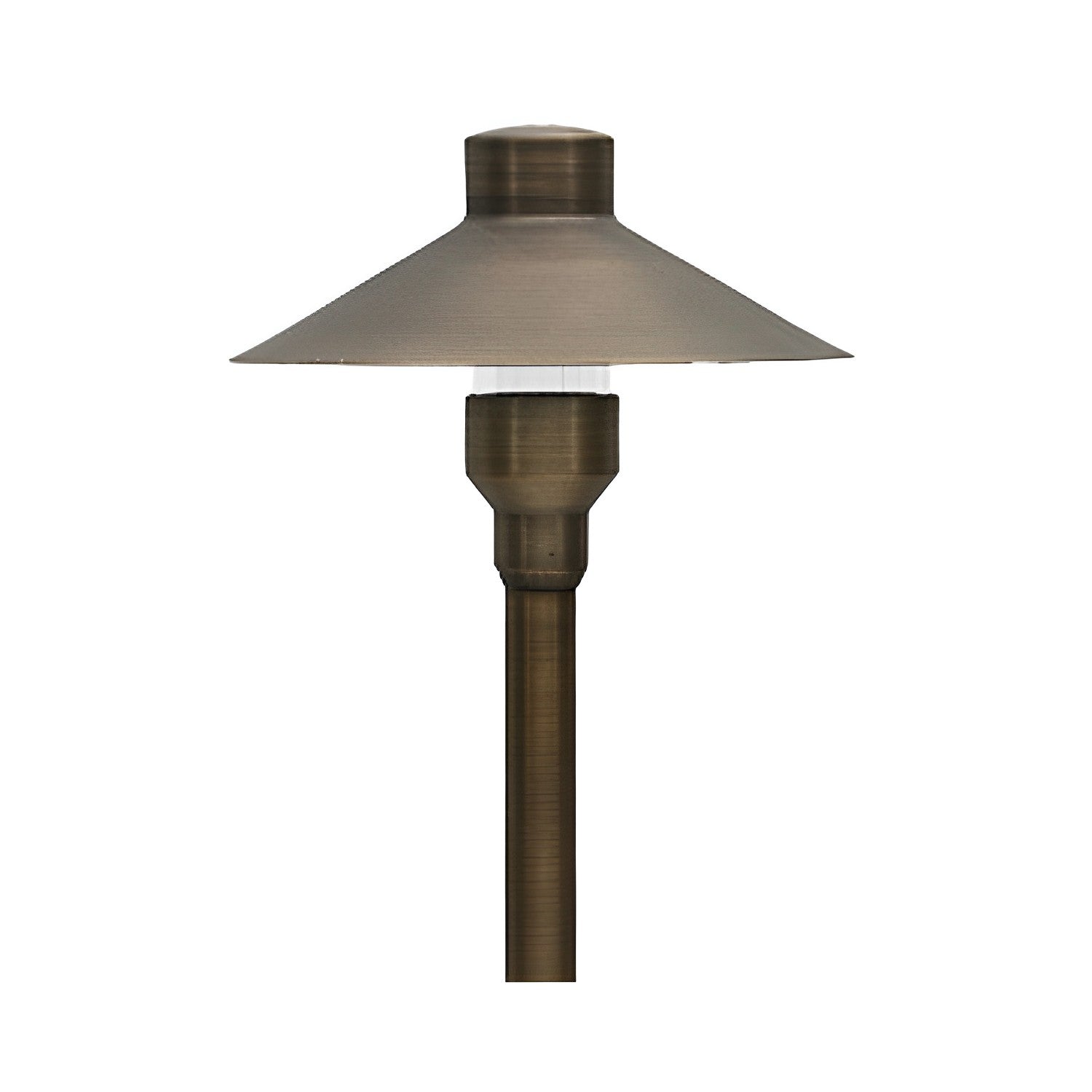 Brass Landscape Pathway Light, Smooth Small Hooded, Low Voltage, Plastic Spike Included